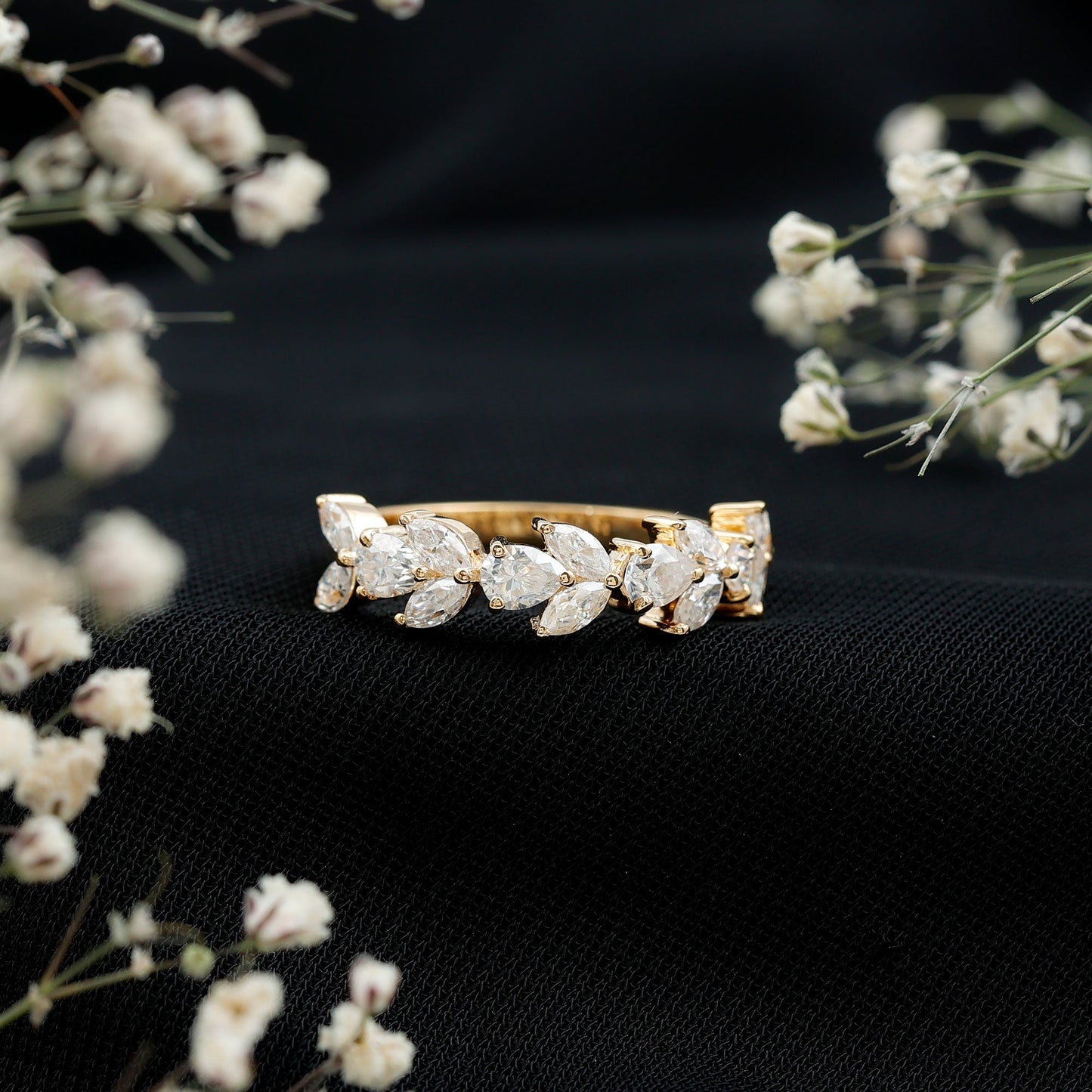 Certified Moissanite Wedding Band in Yellow Gold Plated Silver