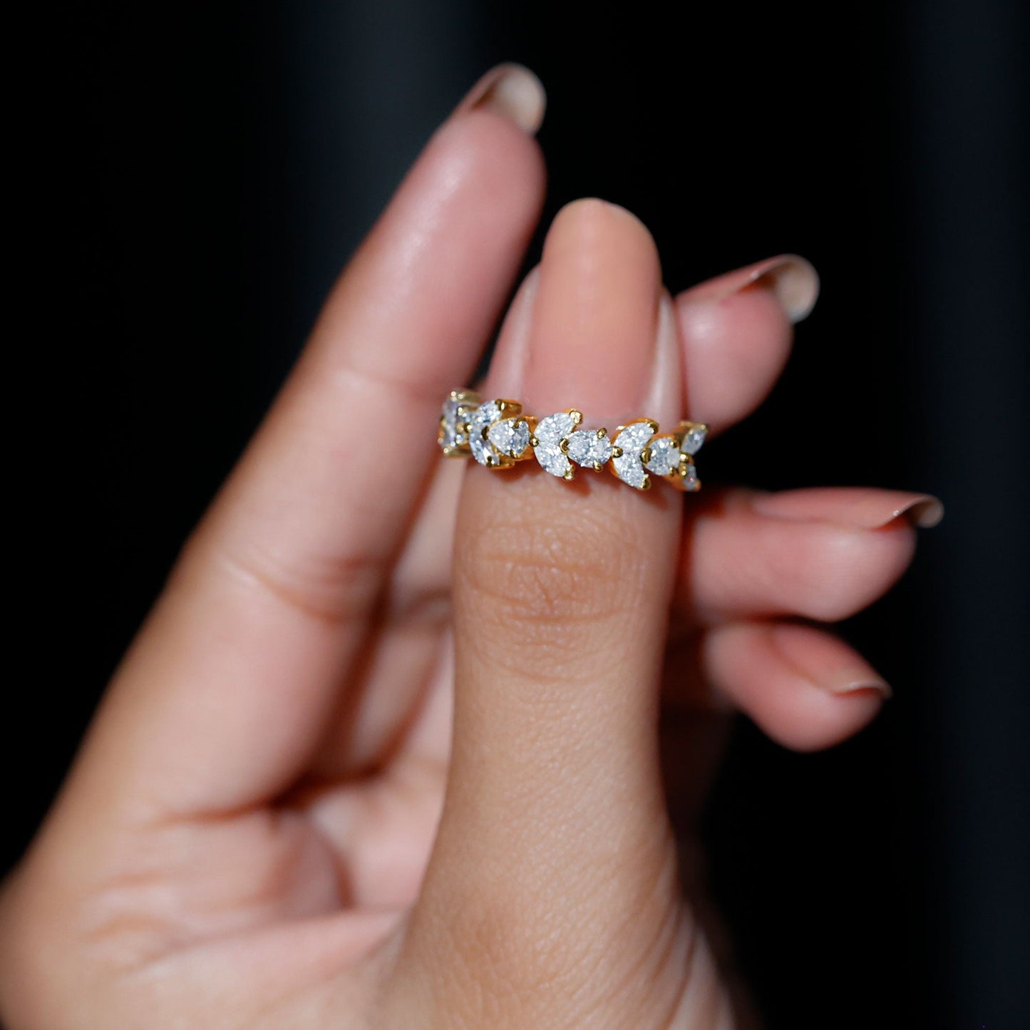 Certified Moissanite Wedding Band in Yellow Gold Plated Silver