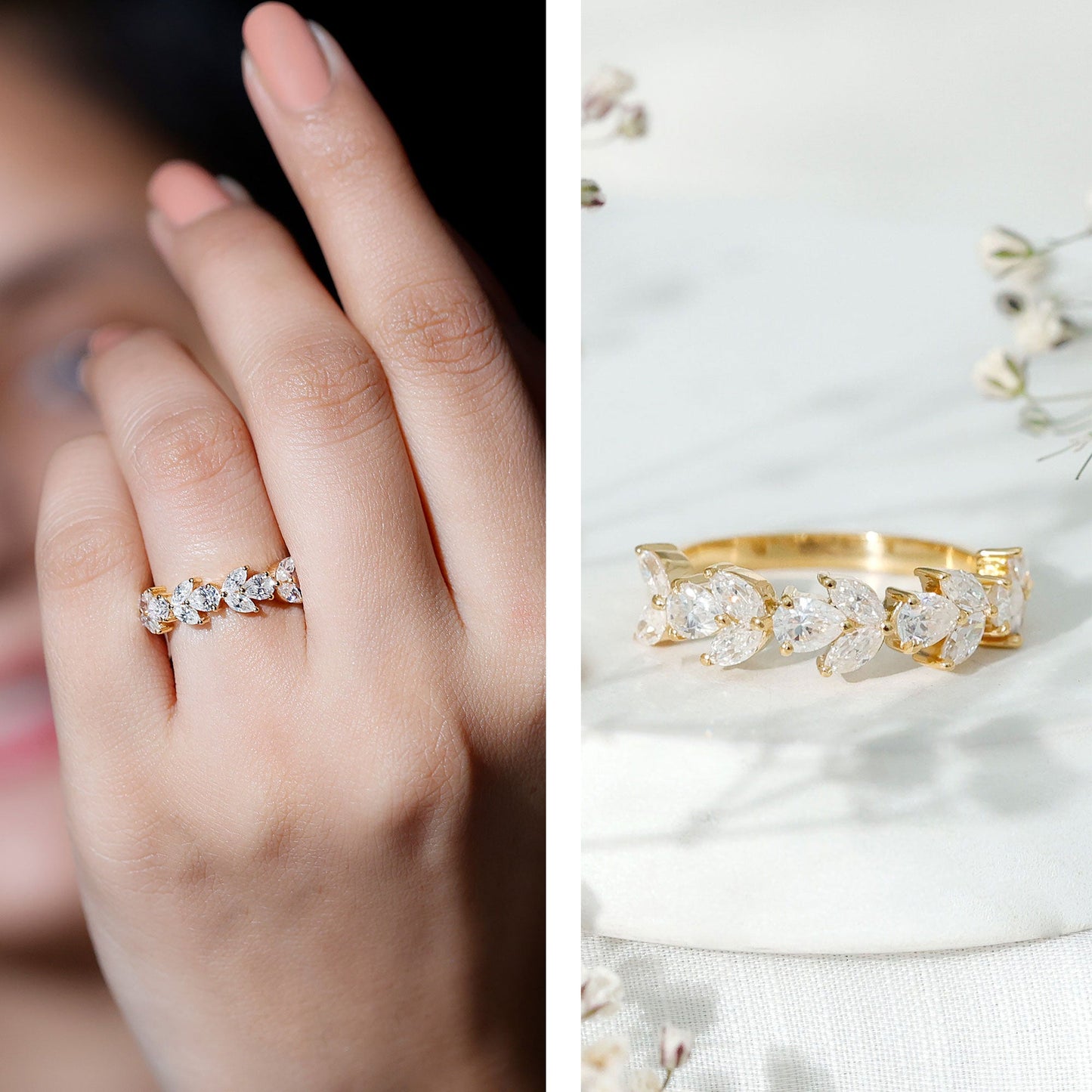 Certified Moissanite Wedding Band in Yellow Gold Plated Silver