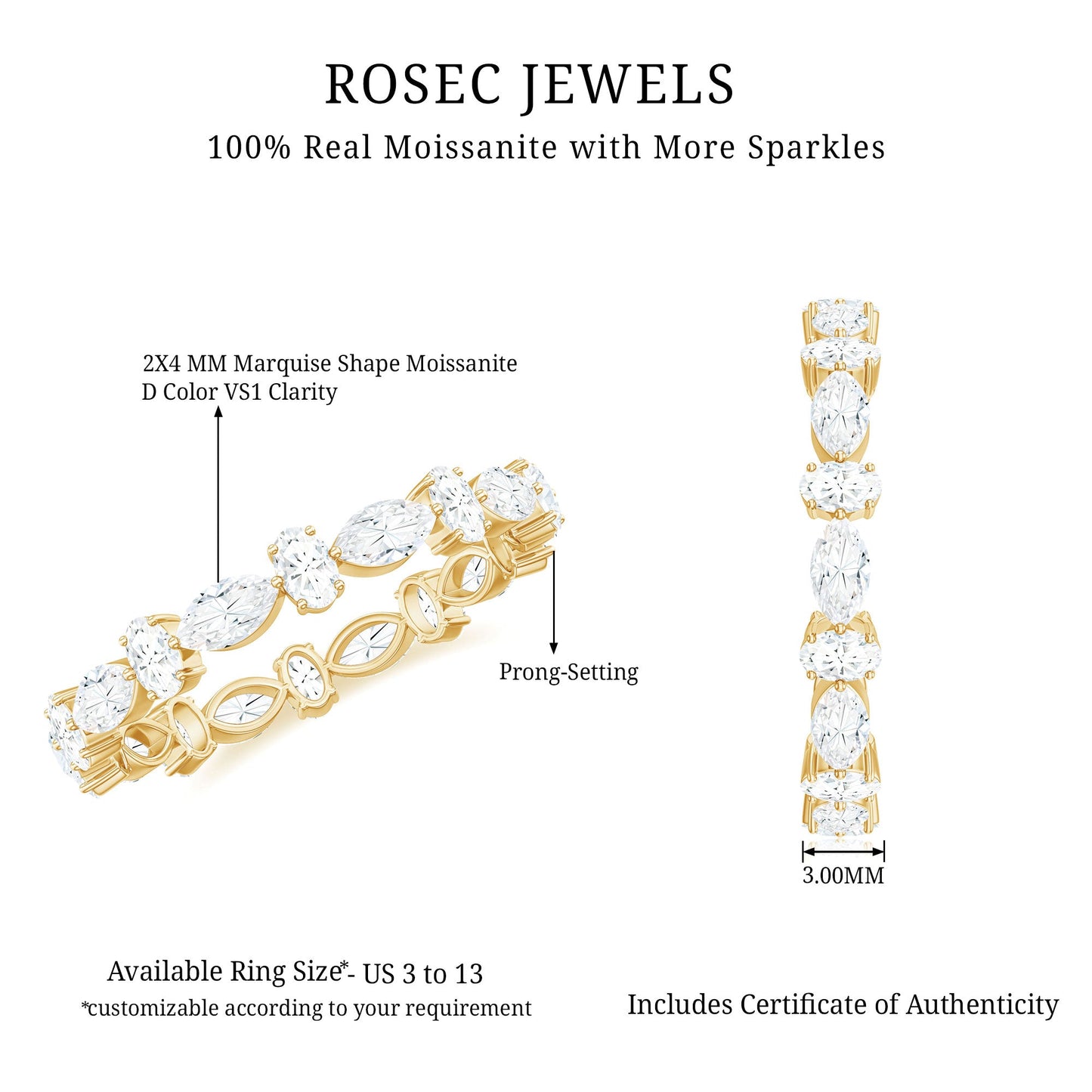 Oval and Marquise Cut Moissanite Stackable Eternity Ring