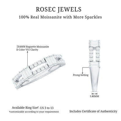 Baguette and Round Moissanite Half Eternity Band