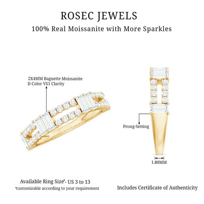 Baguette and Round Moissanite Half Eternity Band