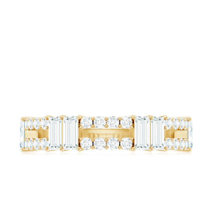 Baguette and Round Moissanite Half Eternity Band
