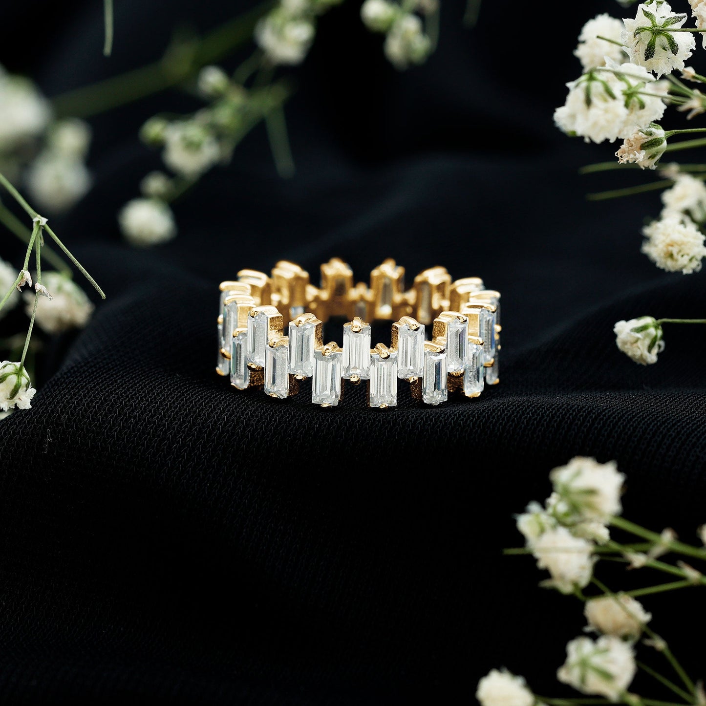 Certified Moissanite Baguette Eternity Band Ring