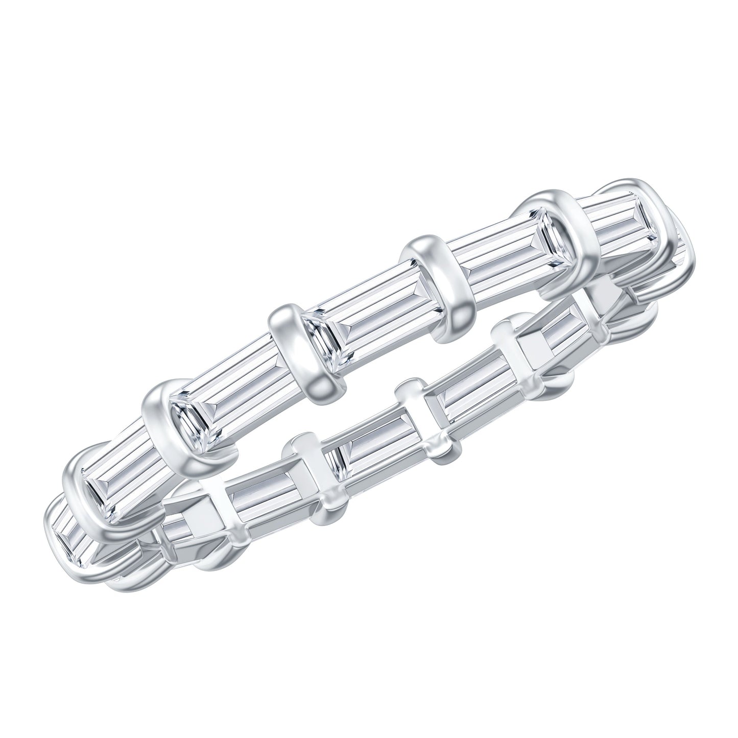 Certified Baguette Cut Moissanite East West Eternity Ring