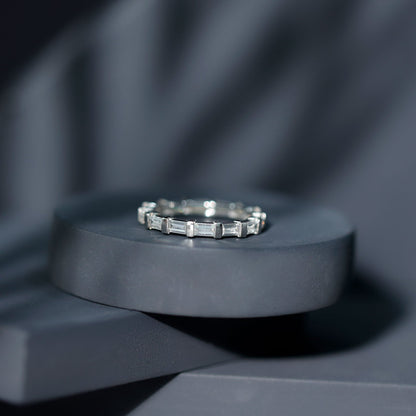 Certified Baguette Cut Moissanite East West Eternity Ring
