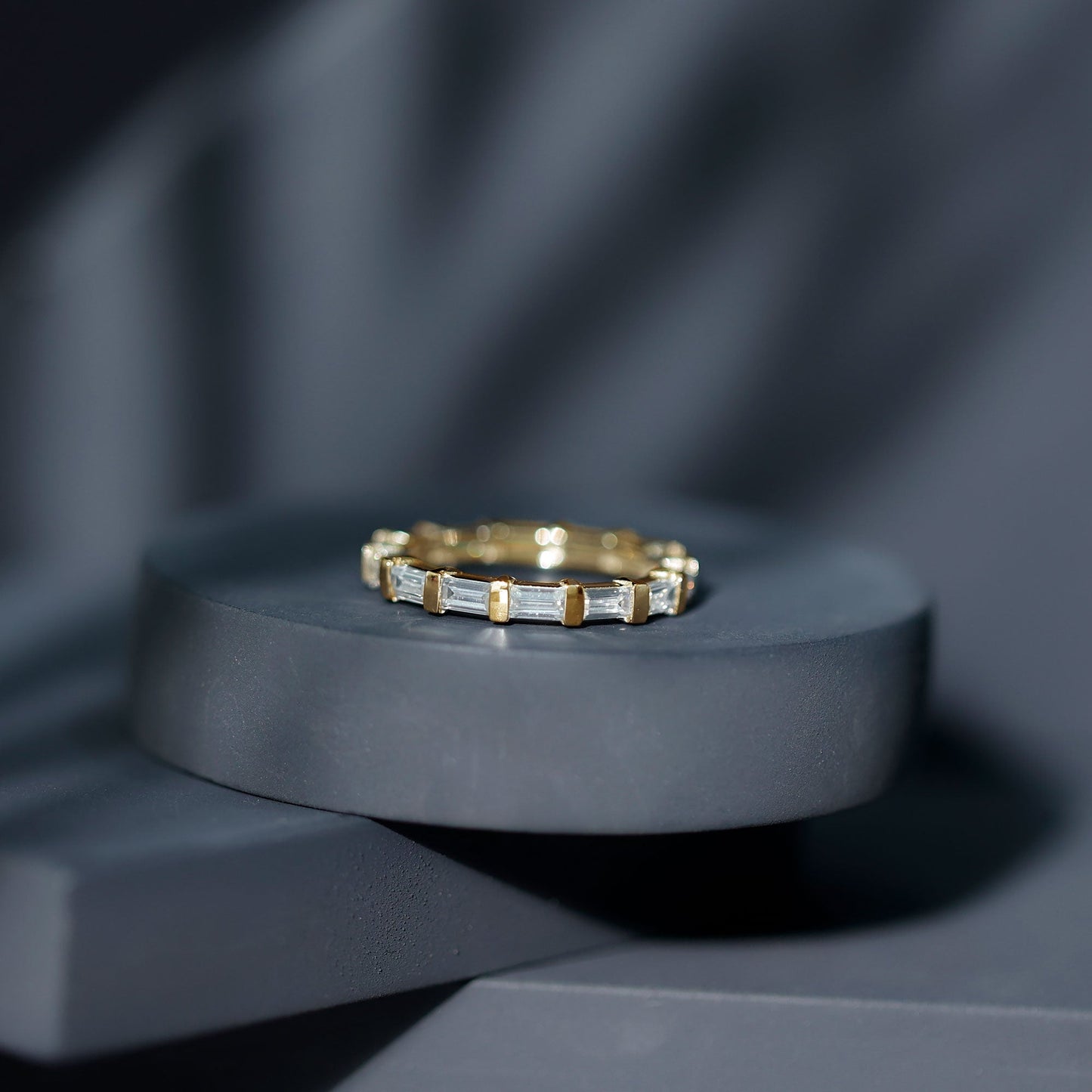 Certified Baguette Cut Moissanite East West Eternity Ring