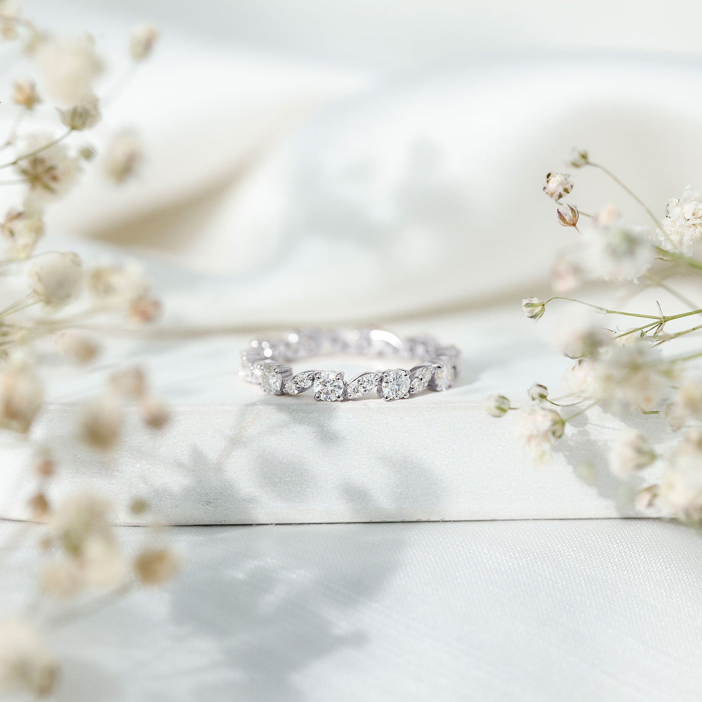 Certified Moissanite Eternity Wedding Band Ring in Prong Setting