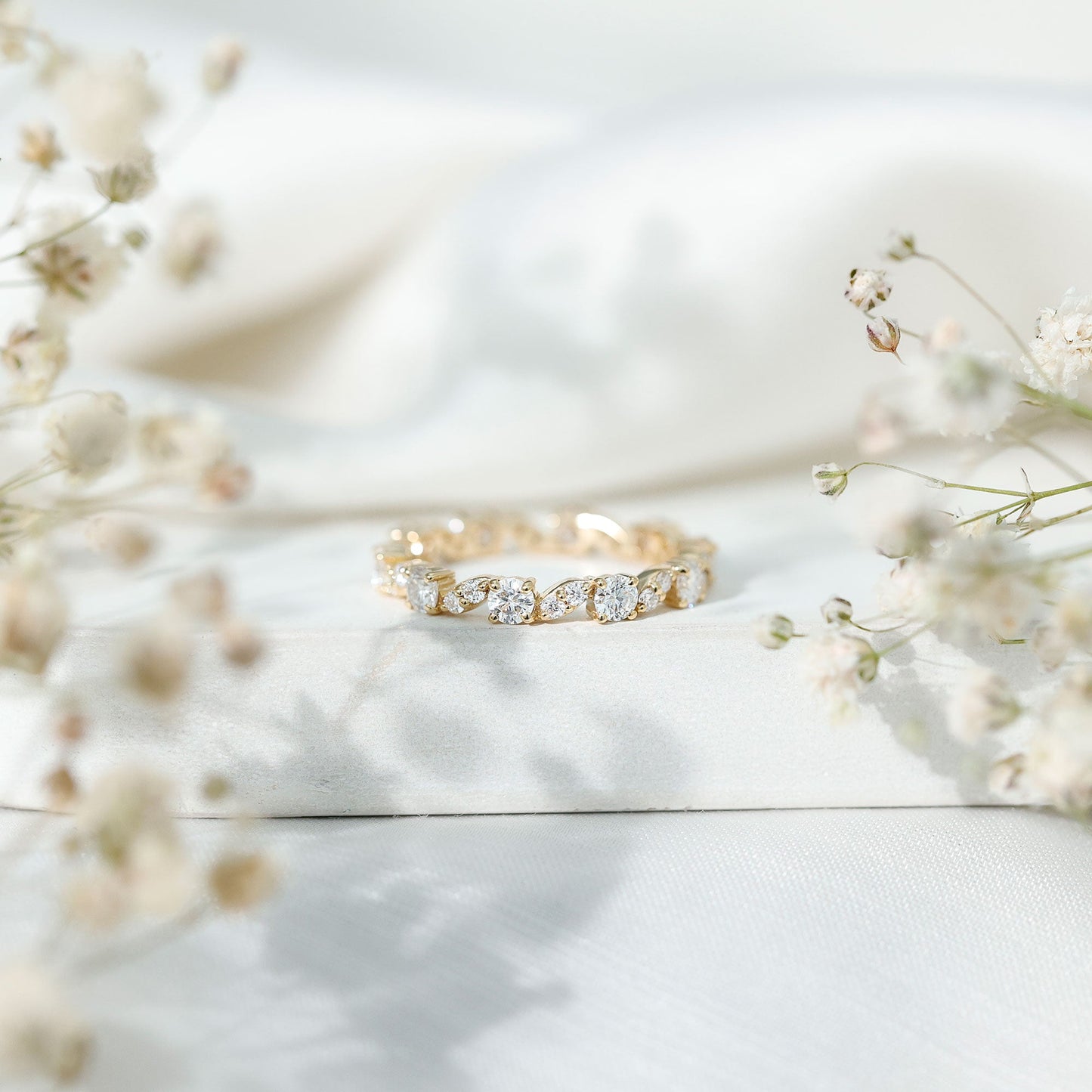 Certified Moissanite Eternity Wedding Band Ring in Prong Setting