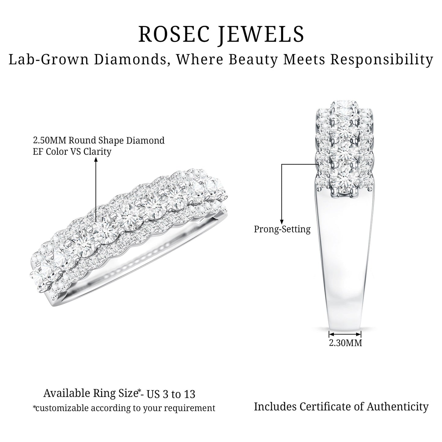 Classic Moissanite Half Eternity Wedding Band Ring
