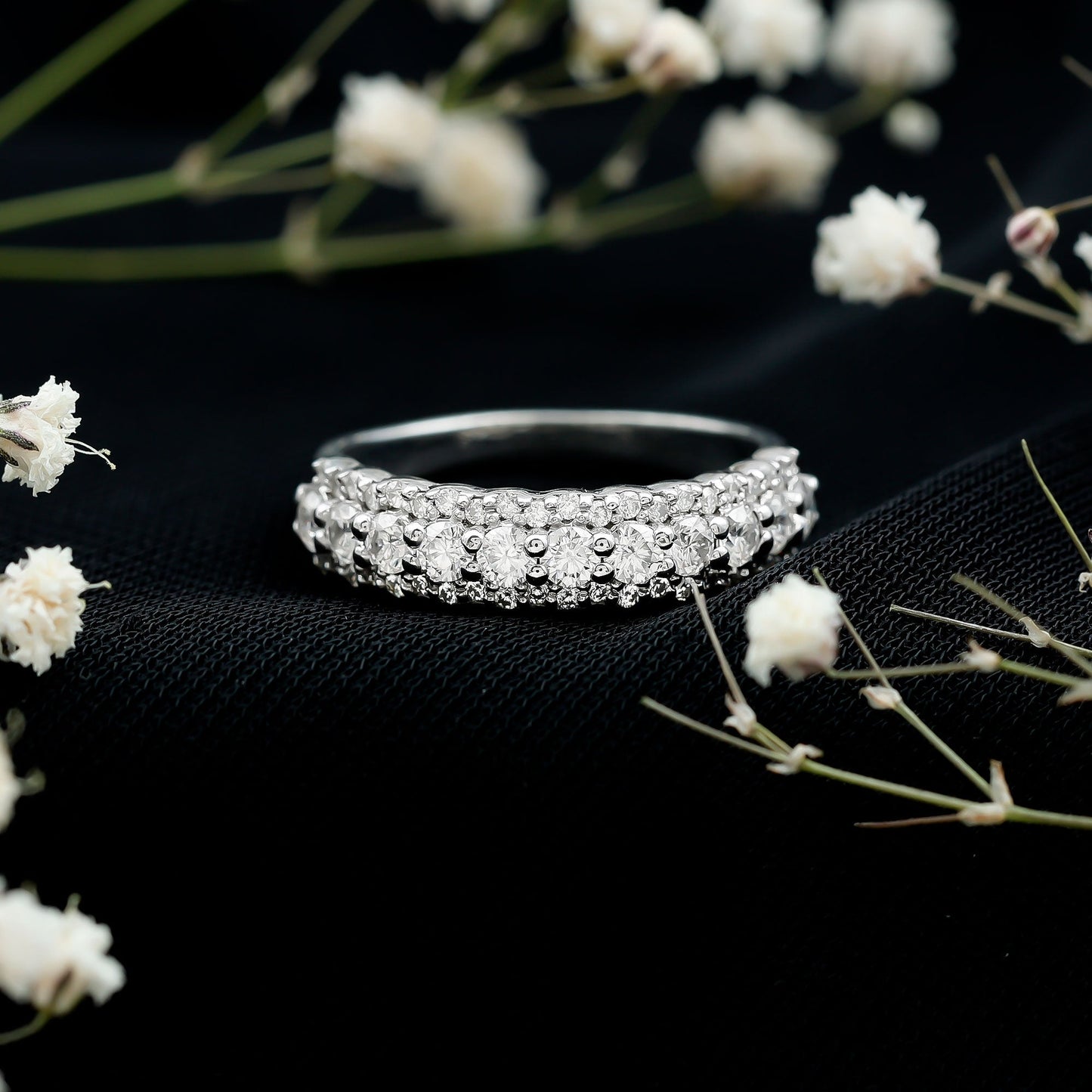 Classic Moissanite Half Eternity Wedding Band Ring