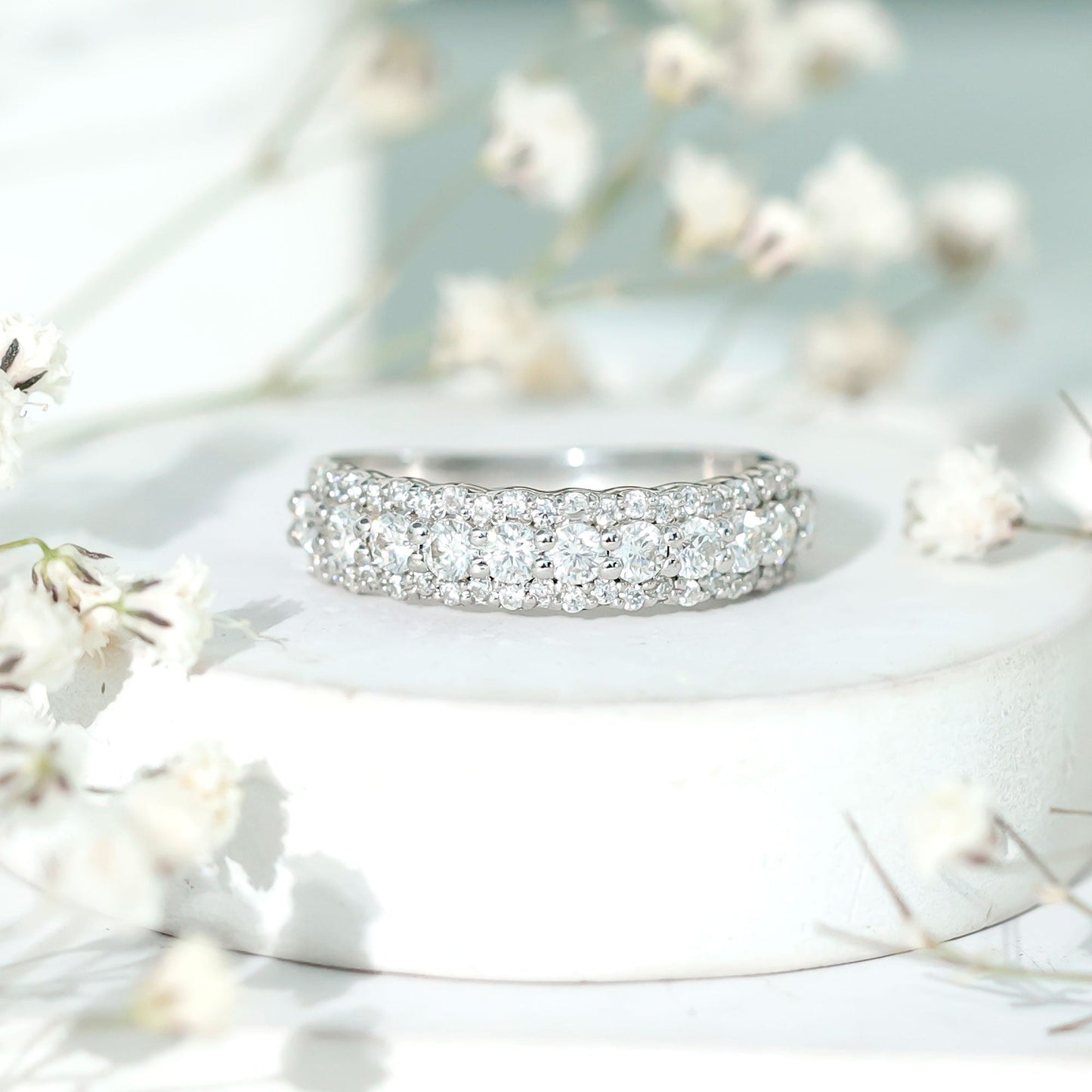 Classic Moissanite Half Eternity Wedding Band Ring