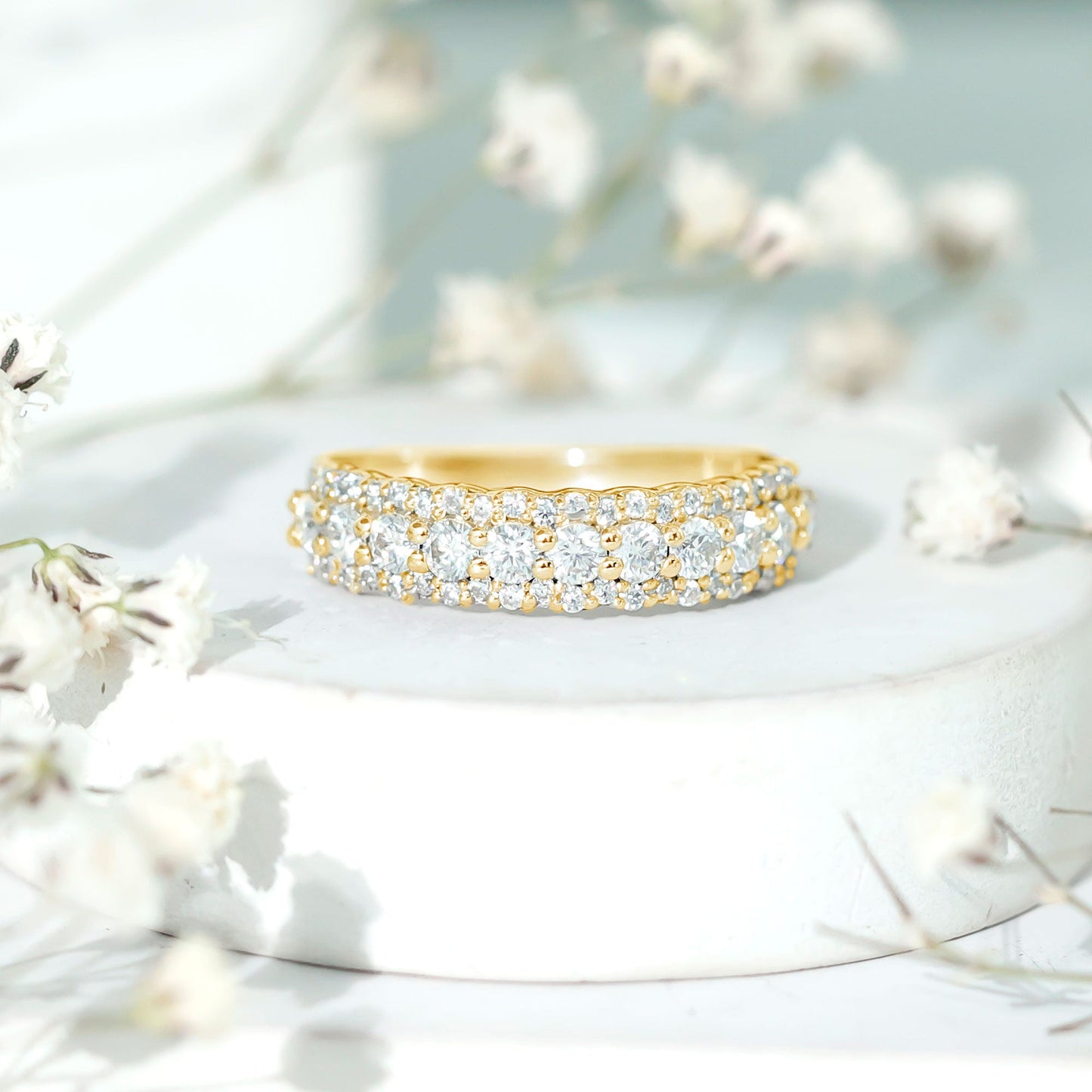 Classic Moissanite Half Eternity Wedding Band Ring