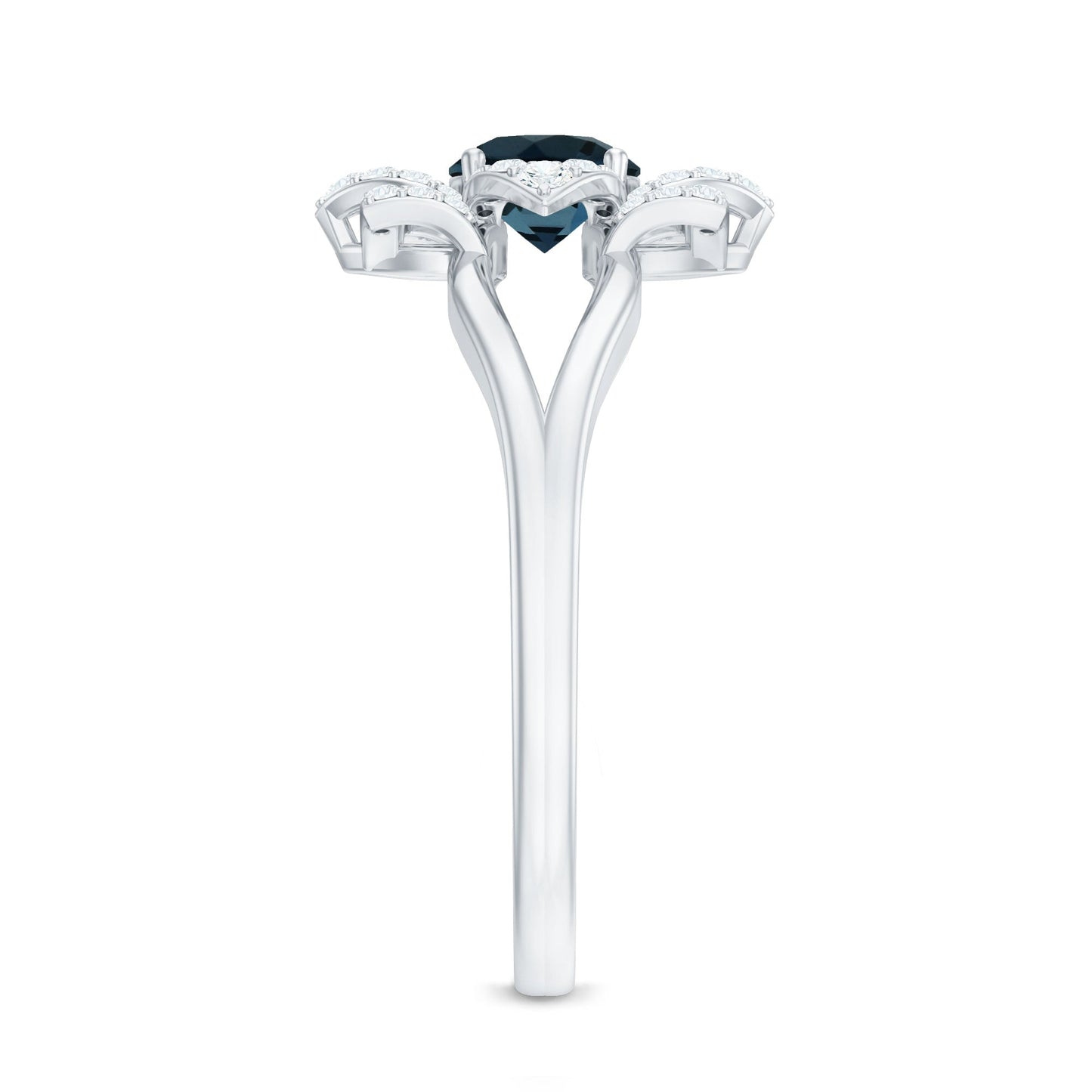 Flower Inspired London Blue Topaz and Diamond Engagement Ring