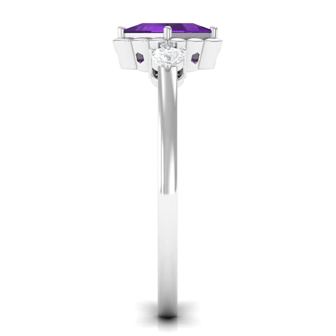 Designer 1.2 Carat Princess Cut Amethyst Engagement Ring with Diamond
