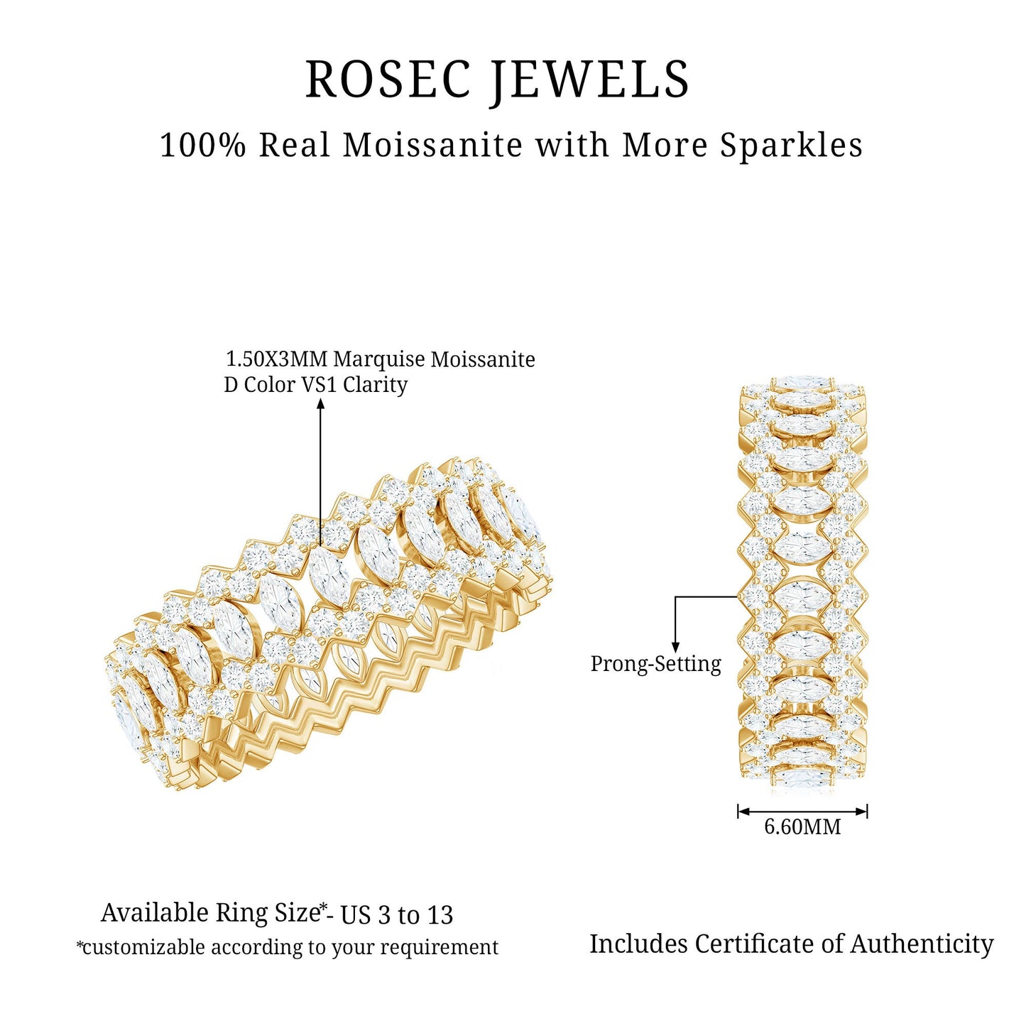 Certified Wide Moissanite Designer Wedding Band