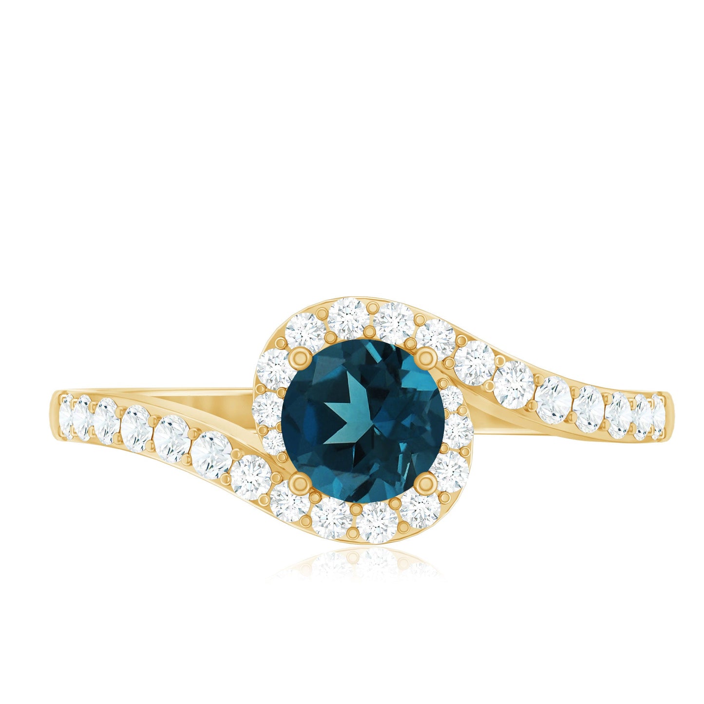 London Blue Topaz Bypass Promise Ring with Diamond Halo