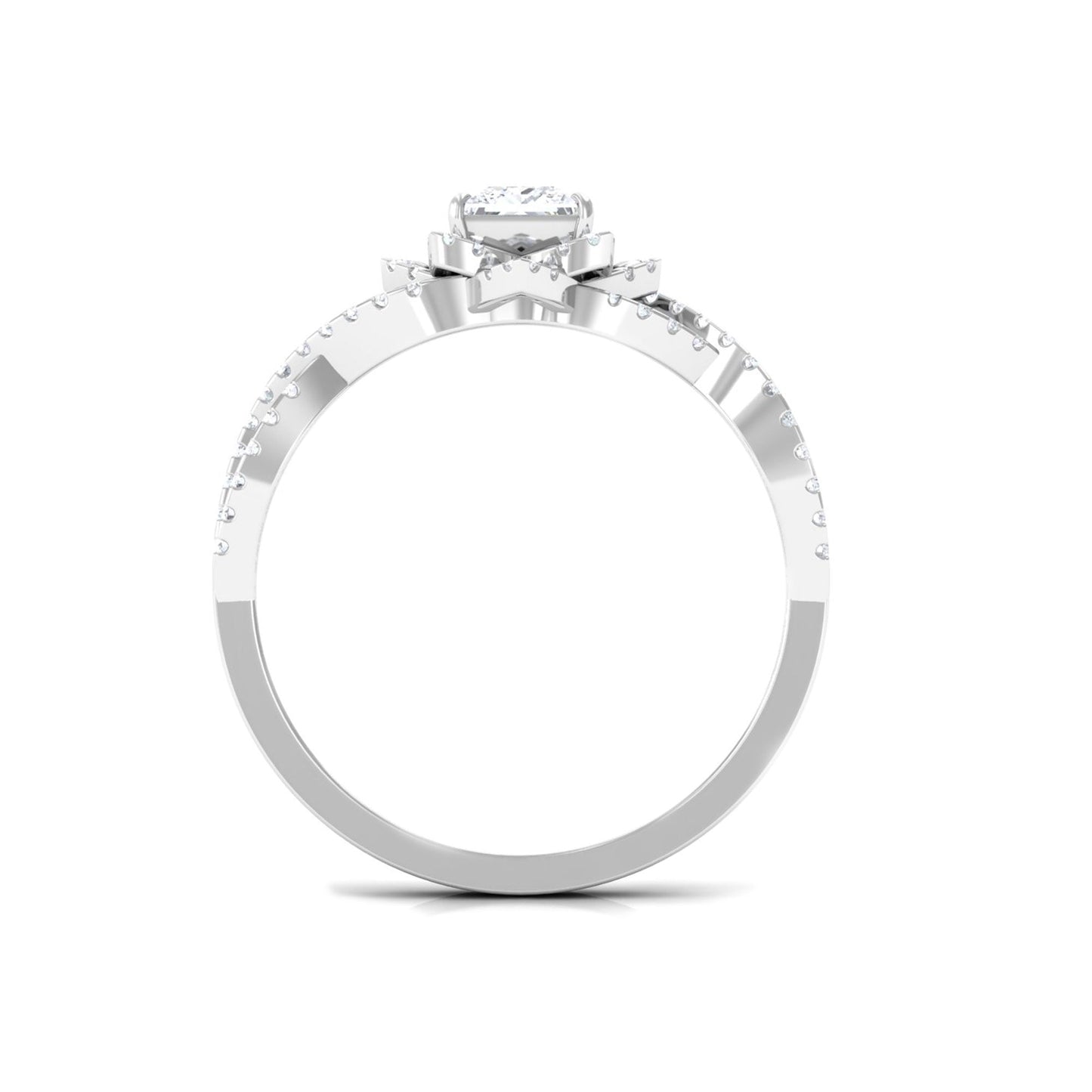 Natural Princess Cut Diamond Flower Engagement Ring with Crossover Shank