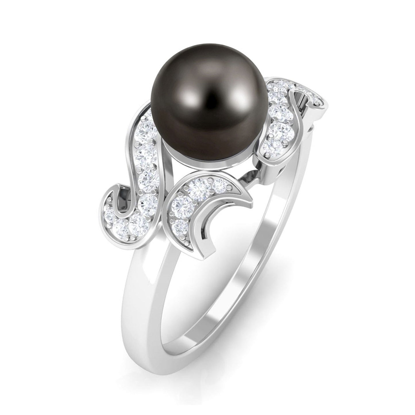 Designer Tahitian Pearl Engagement Ring with Diamond