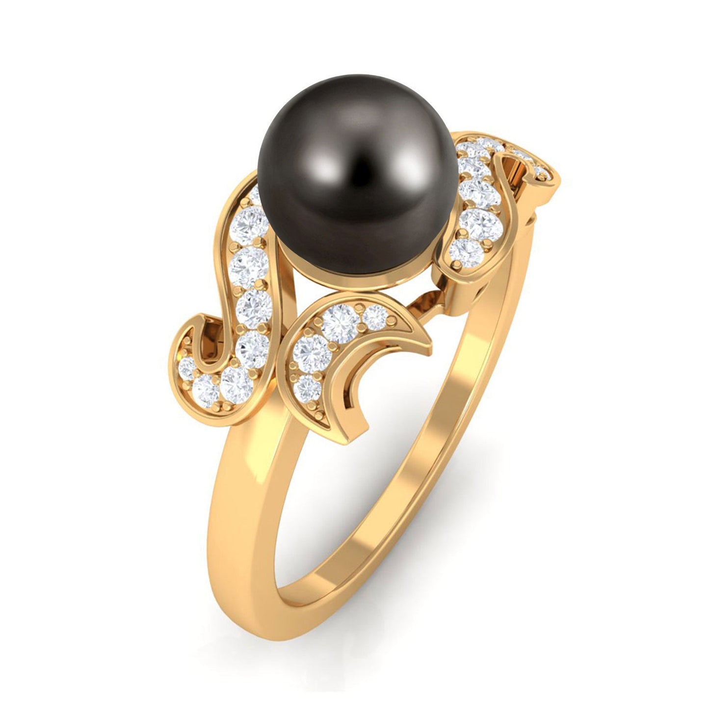Designer Tahitian Pearl Engagement Ring with Diamond