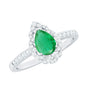 Pear Shaped Emerald Nature Engagement Ring with Diamond