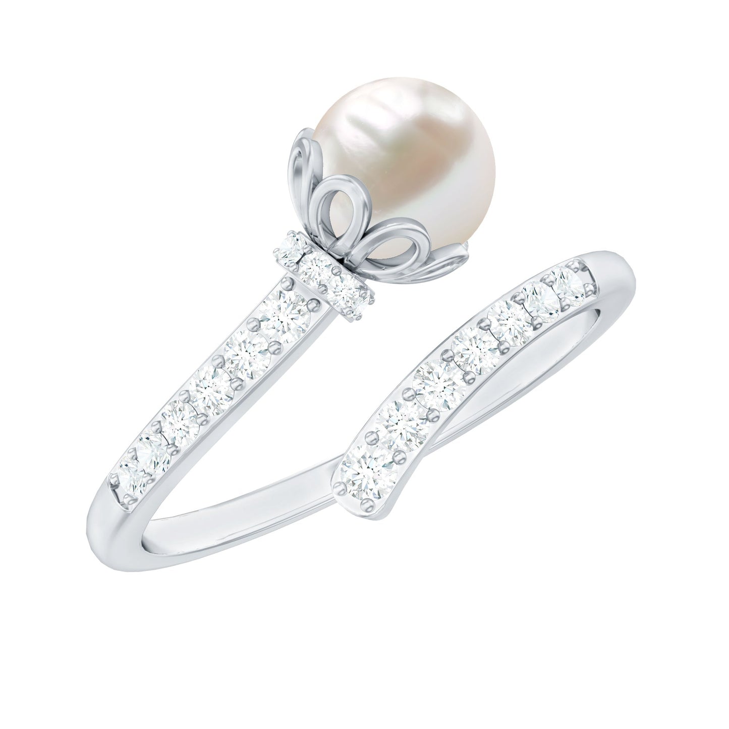 Natural 2 Carat Freshwater Pearl Wrap Ring with Diamond