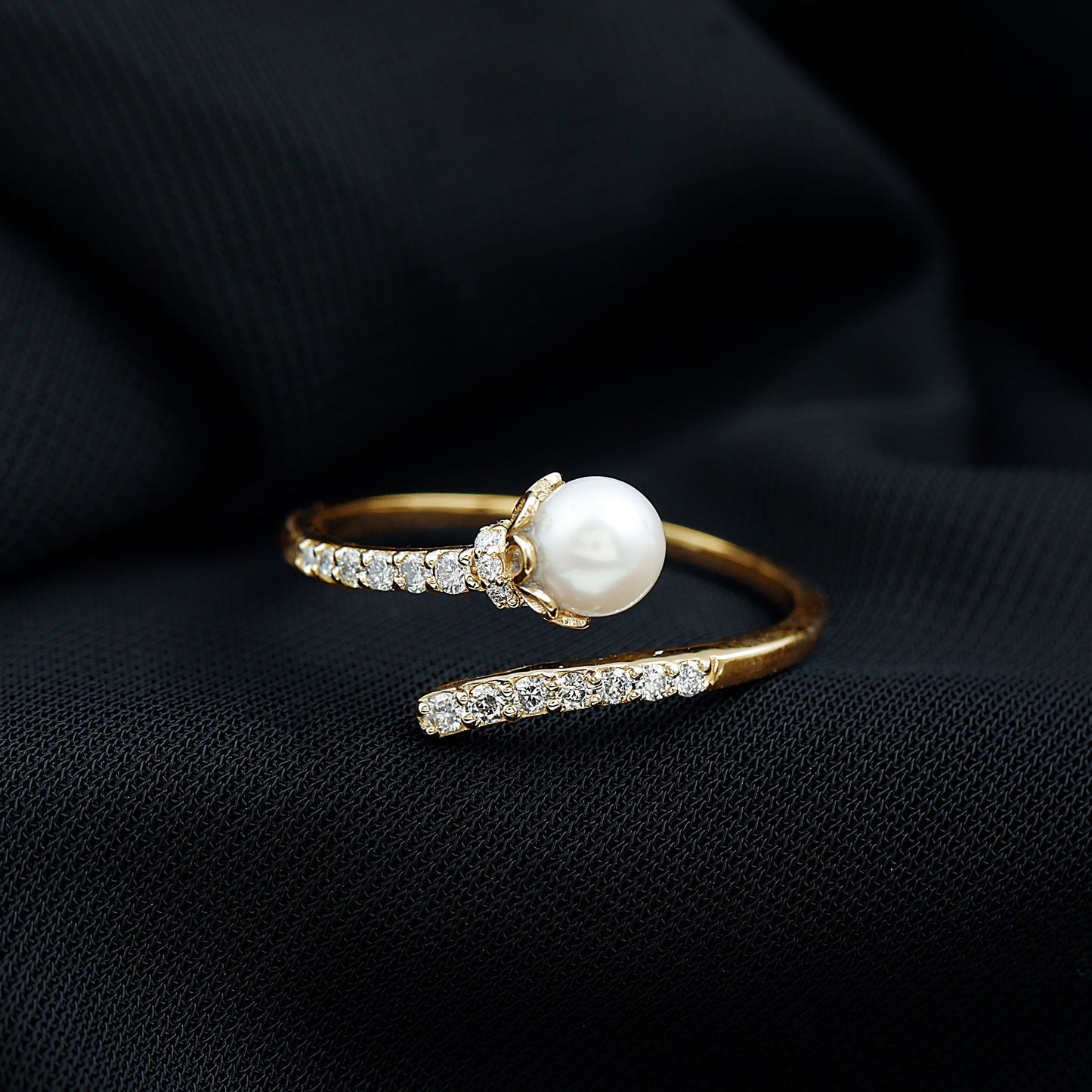 Natural 2 Carat Freshwater Pearl Wrap Ring with Diamond