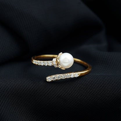 Natural 2 Carat Freshwater Pearl Wrap Ring with Diamond