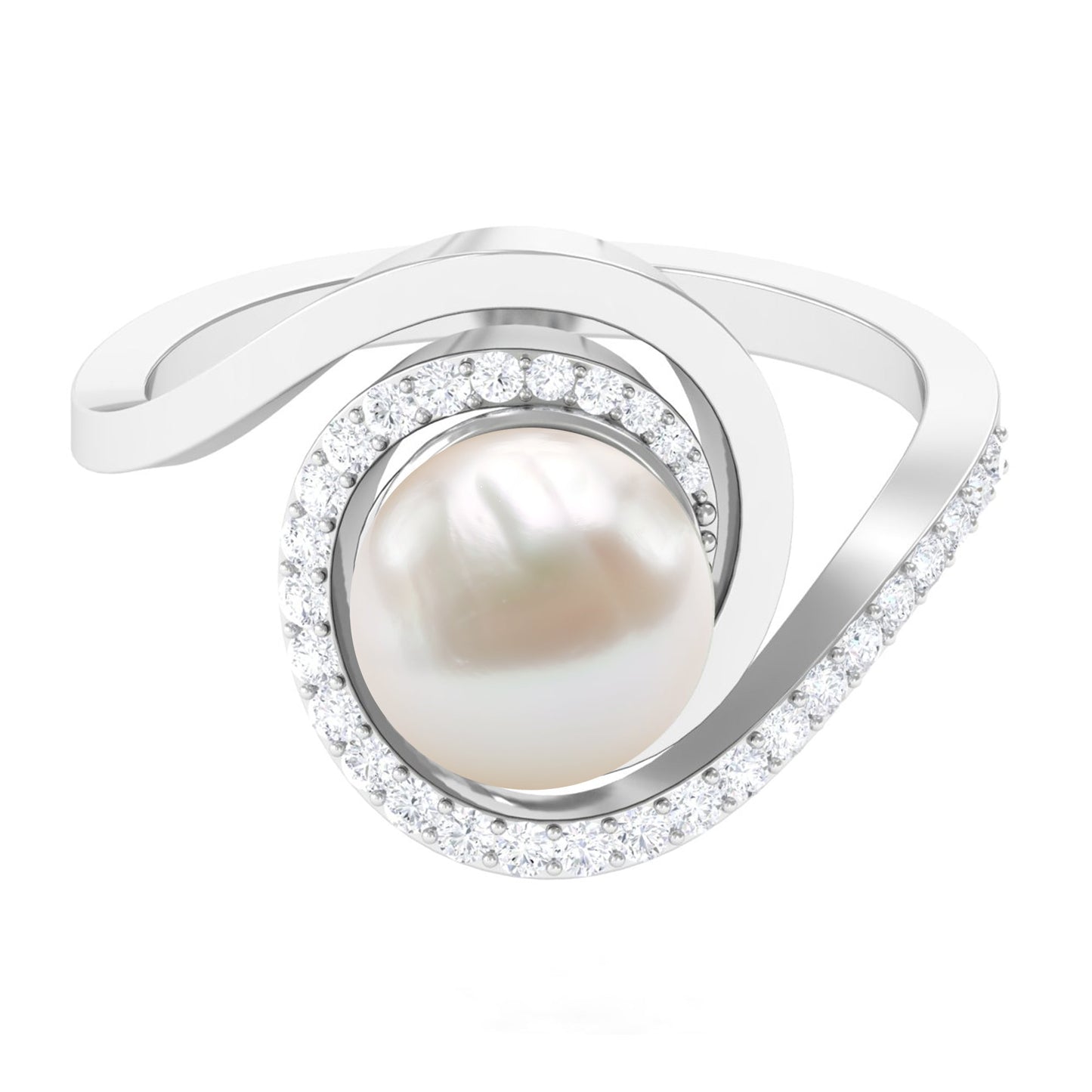 Natural 7.4 carat Freshwater Pearl Engagement Ring with Diamond Bypass Shank