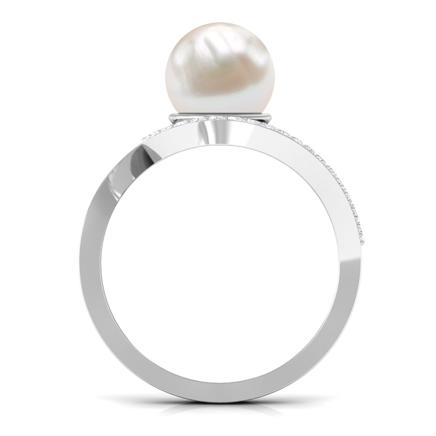 Natural 7.4 carat Freshwater Pearl Engagement Ring with Diamond Bypass Shank