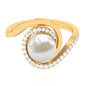 Natural 7.4 carat Freshwater Pearl Engagement Ring with Diamond Bypass Shank