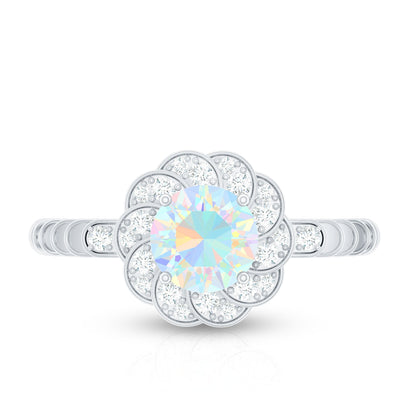 Vintage Looking Ethiopian Opal Flower Engagement Ring with Diamond
