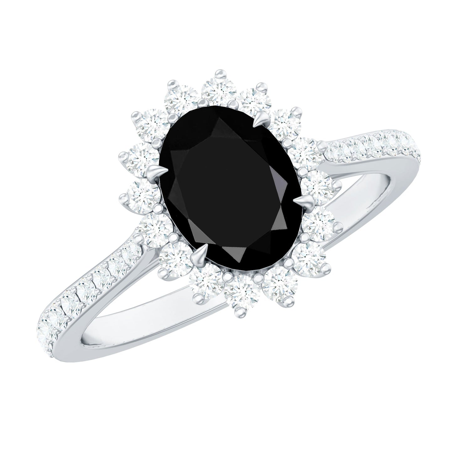 Certified 1.9 Carat Lab Grown Black Diamond Oval Engagement Ring with White Diamond