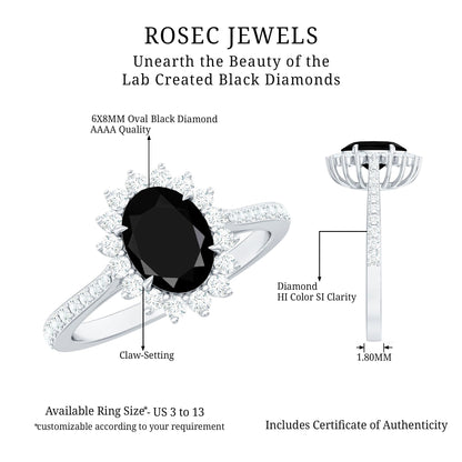 Certified 1.9 Carat Lab Grown Black Diamond Oval Engagement Ring with White Diamond