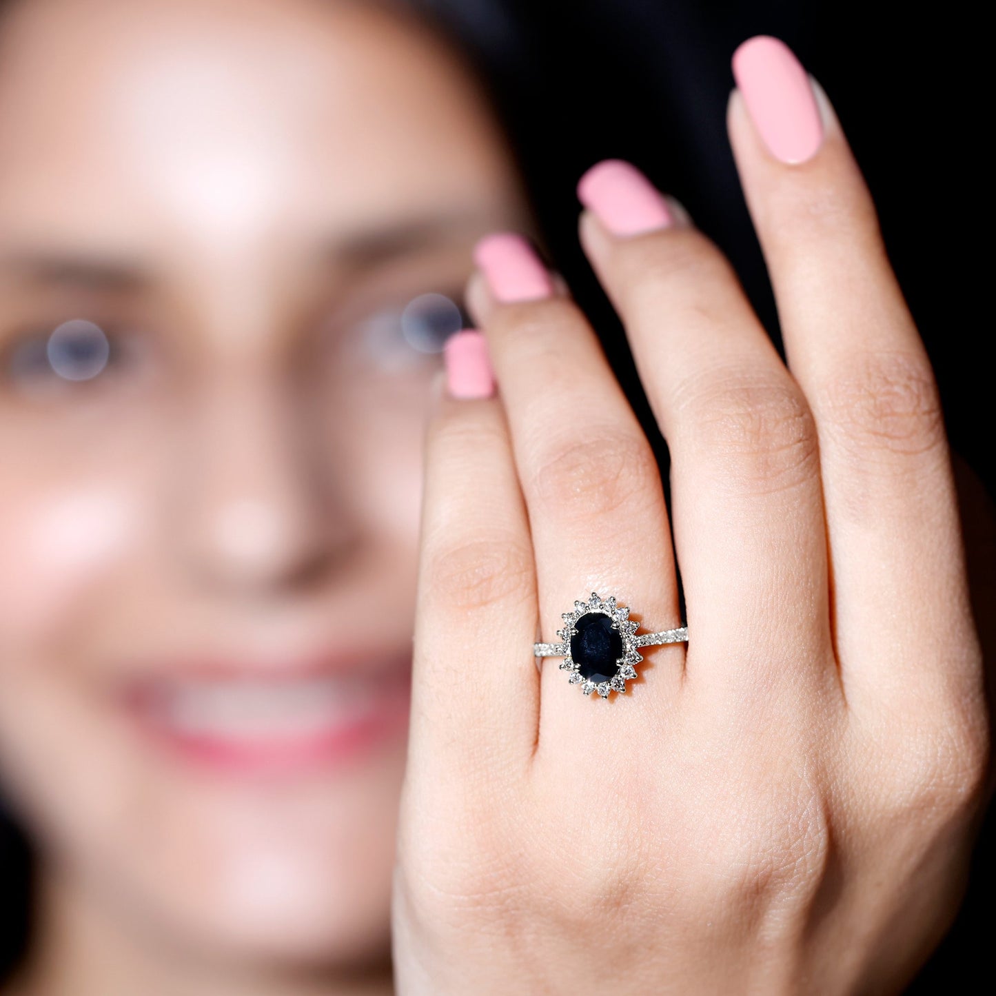 Certified 1.9 Carat Lab Grown Black Diamond Oval Engagement Ring with White Diamond