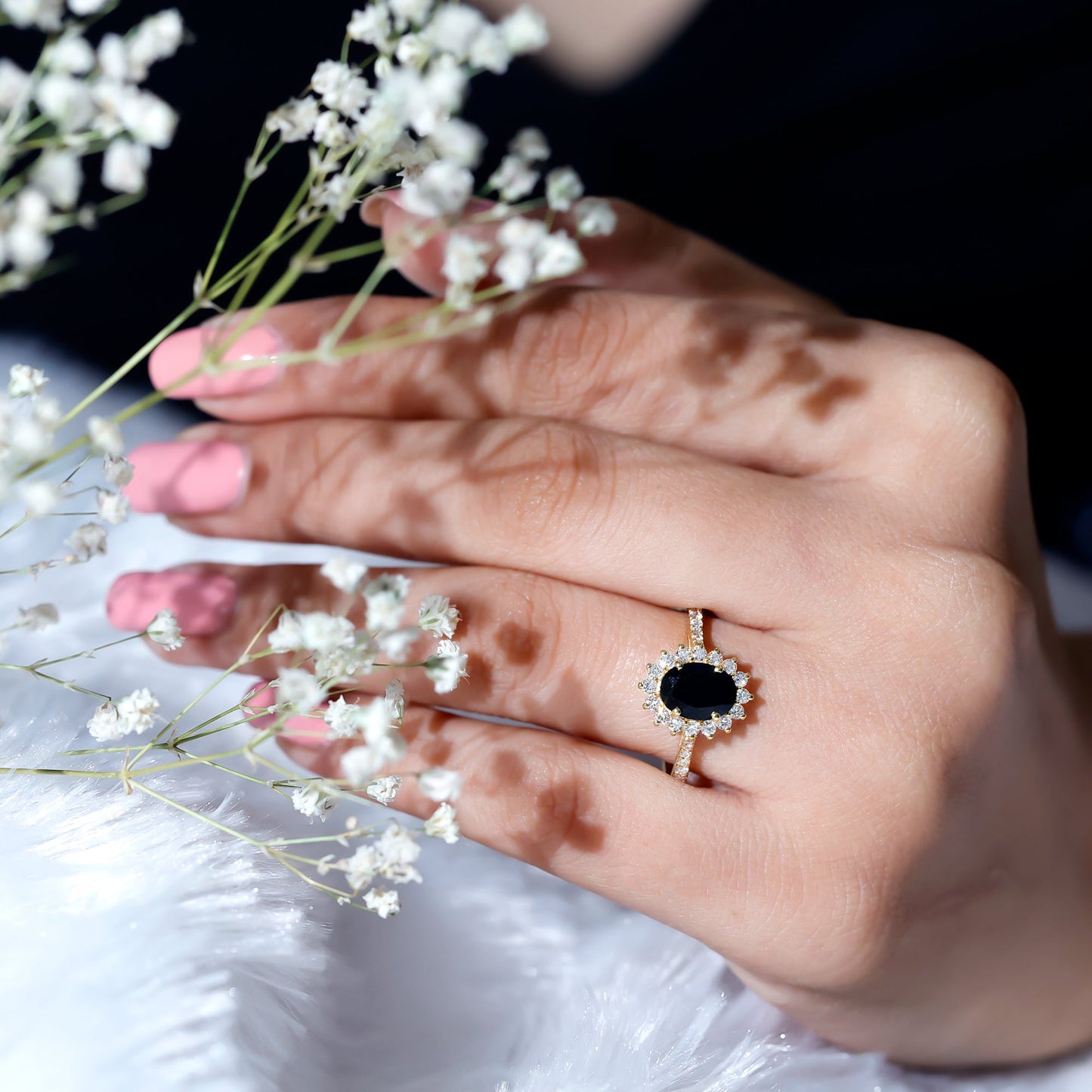 Certified 1.9 Carat Lab Grown Black Diamond Oval Engagement Ring with White Diamond
