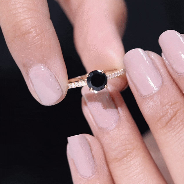 Round Black Onyx Engagement Ring with Diamond Side Stones