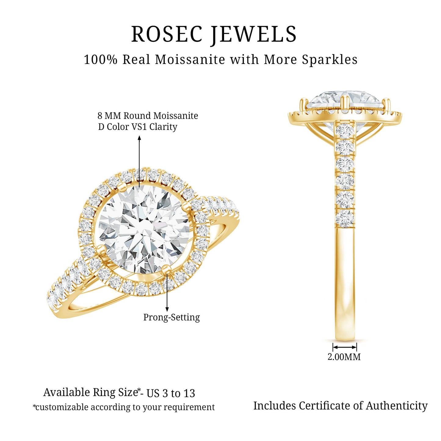 Certified 2 Carat Moissanite Engagement Ring with Halo