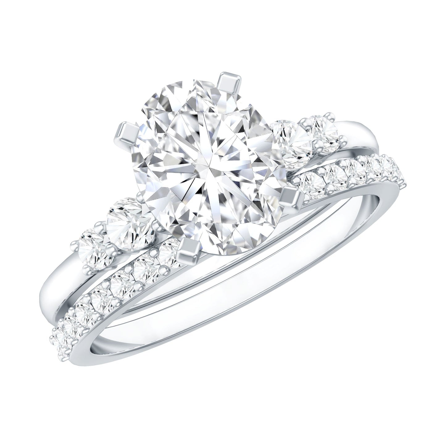 Certified Oval Cut Moissanite Engagement Ring with Wedding Band Set