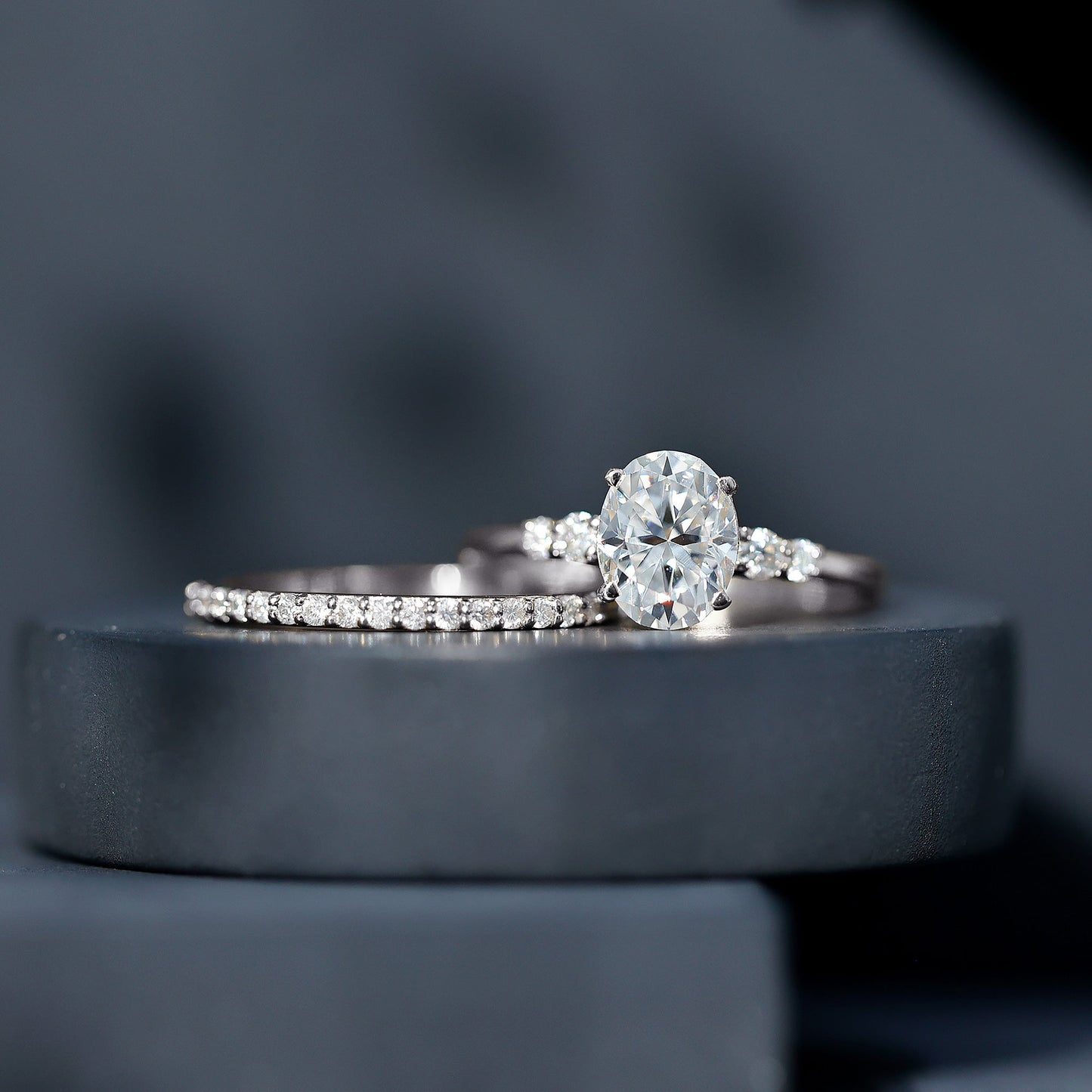 Certified Oval Cut Moissanite Engagement Ring with Wedding Band Set