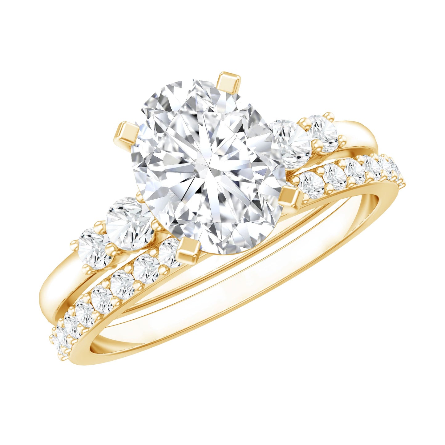 Certified Oval Cut Moissanite Engagement Ring with Wedding Band Set