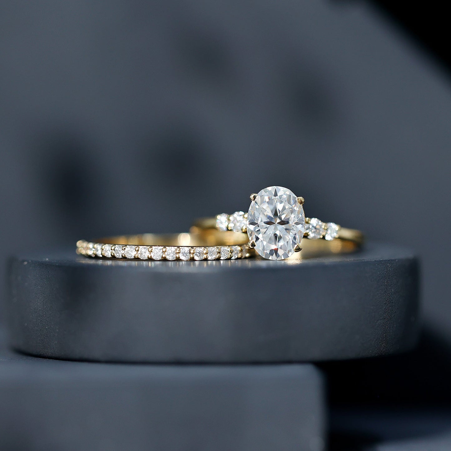 Certified Oval Cut Moissanite Engagement Ring with Wedding Band Set