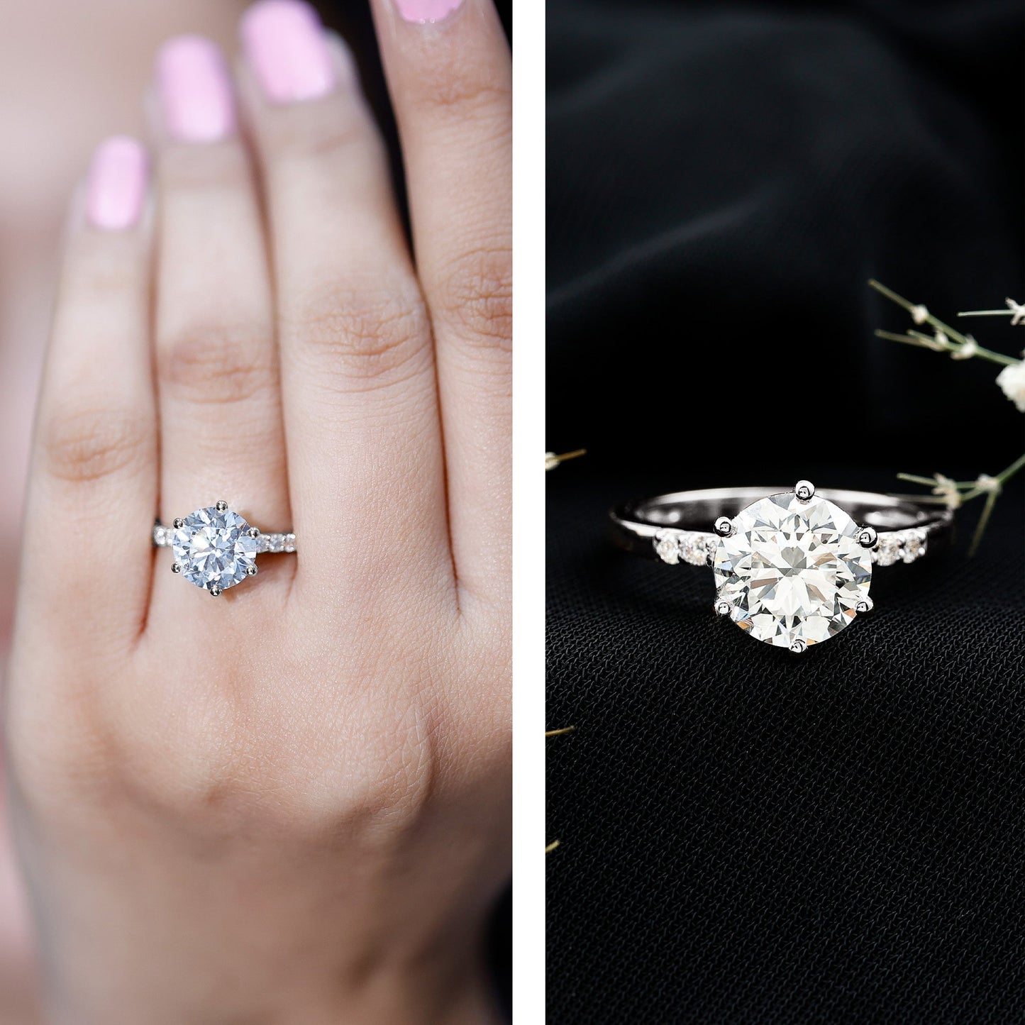 Round Cut 3 Carat Lab Grown Diamond Solitaire Engagement Ring