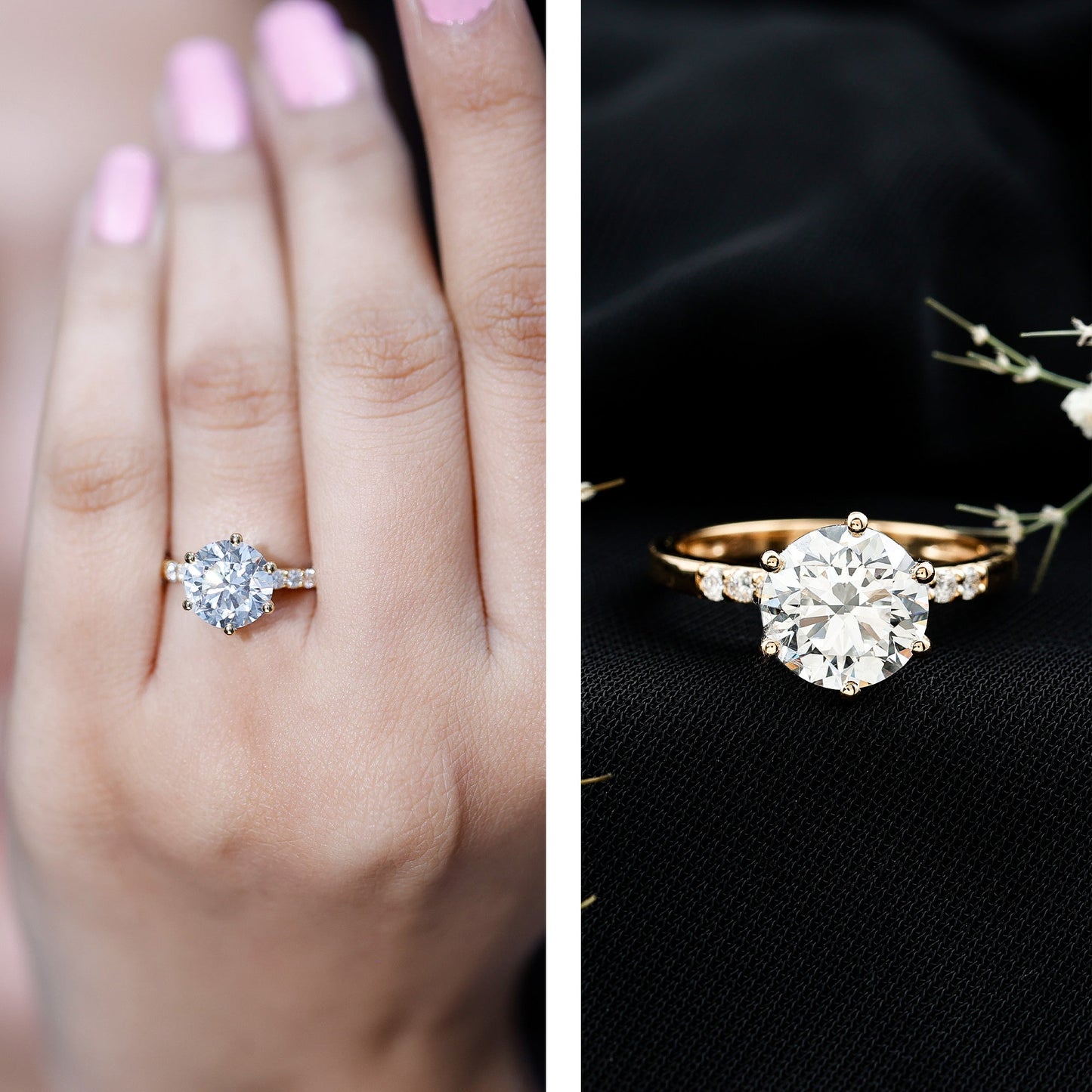 Round Cut 3 Carat Lab Grown Diamond Solitaire Engagement Ring