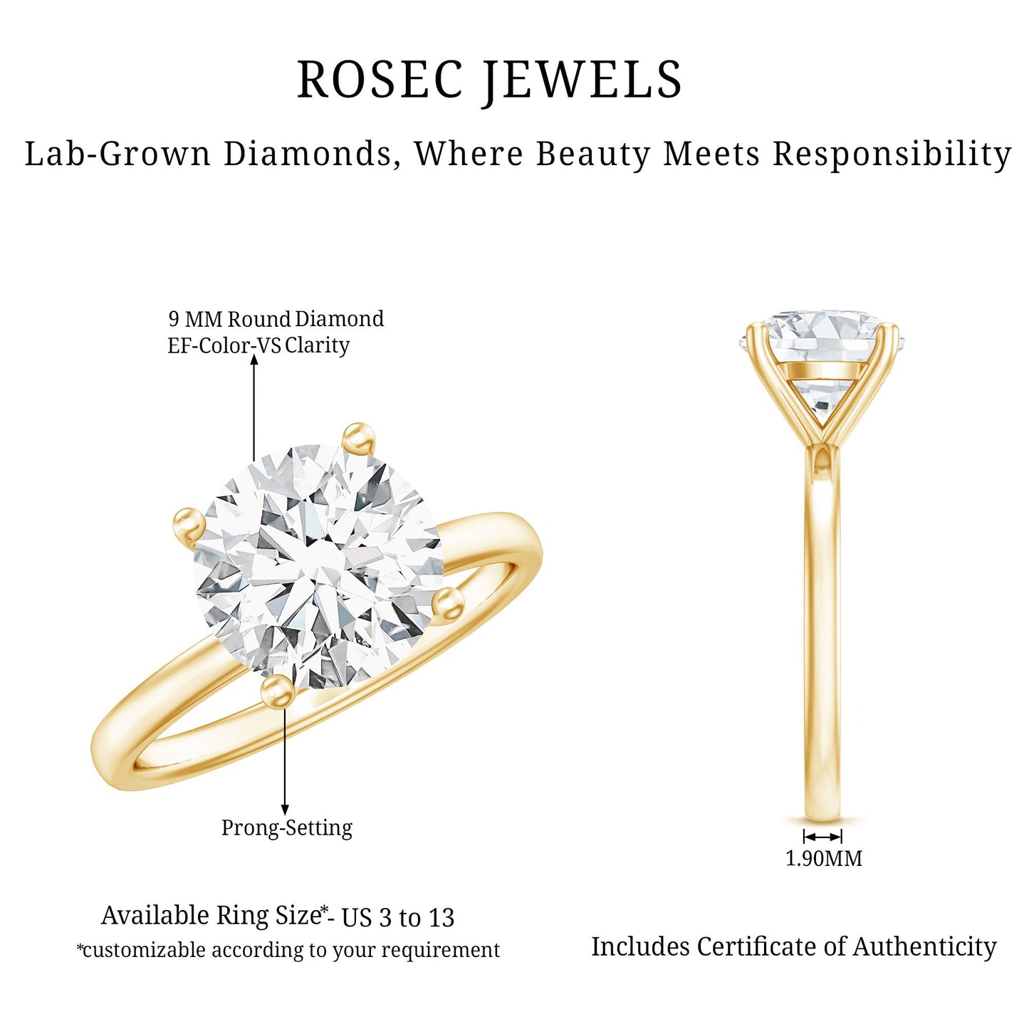 Certified 3 Carat Lab Grown Diamond Solitaire Engagement Ring
