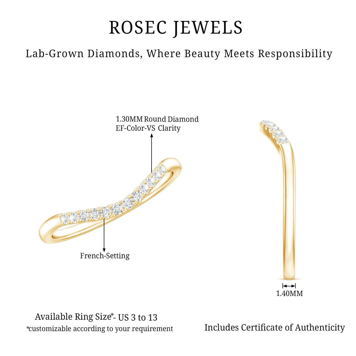 Certified Lab Grown Diamond Curved Stackable Ring