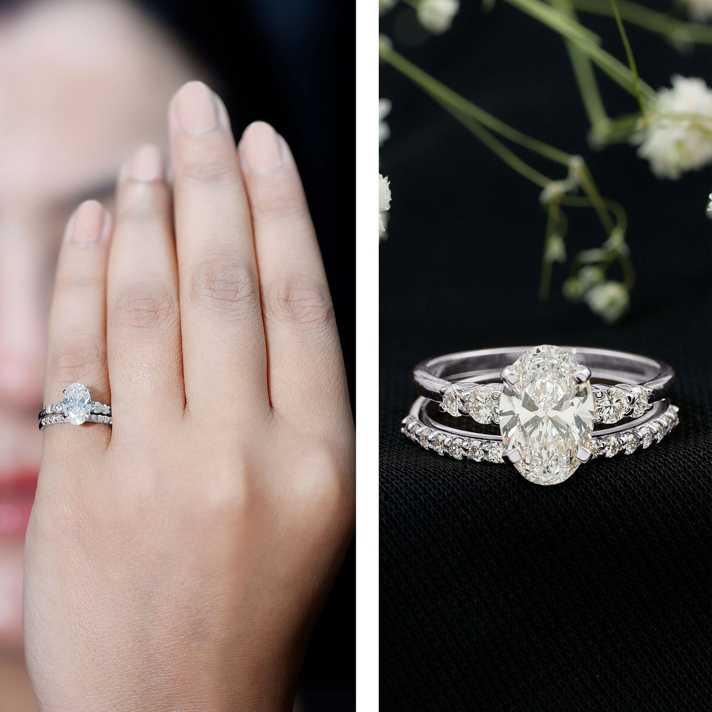 2 Carat Oval Shape Lab Diamond Bridal Ring Set with IGI Certificate