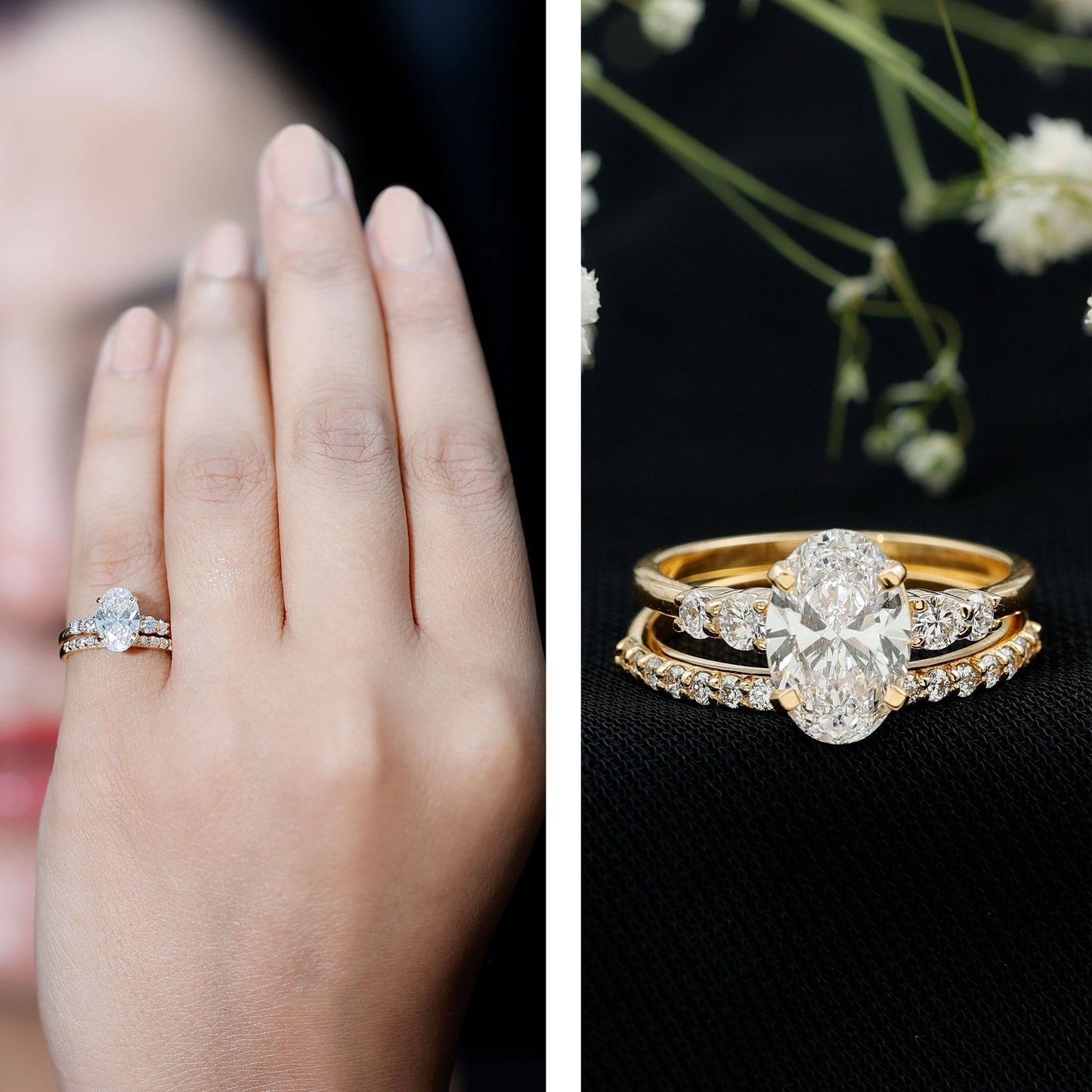 2 Carat Oval Shape Lab Diamond Bridal Ring Set with IGI Certificate