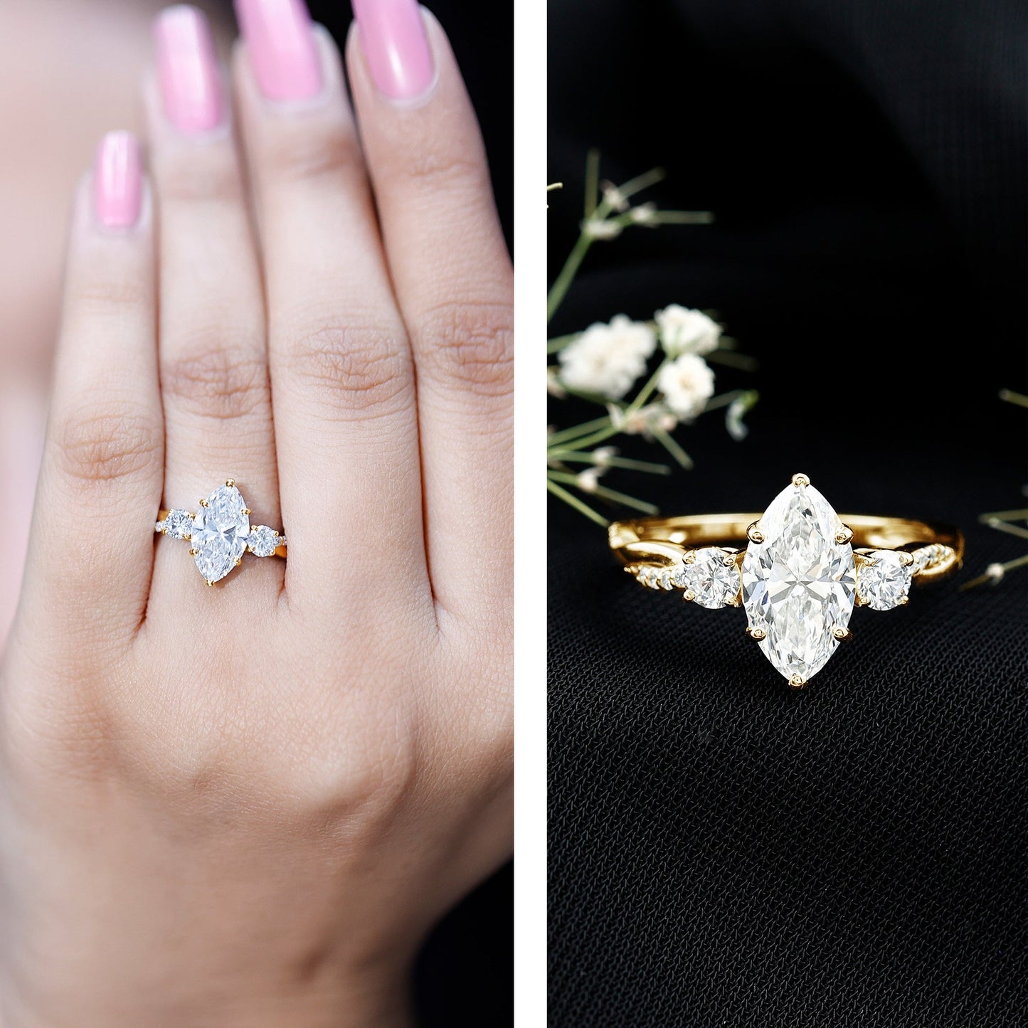 2 Carat Marquise Cut Lab Grown Diamond Crossover Engagement Ring with IGI Certificate