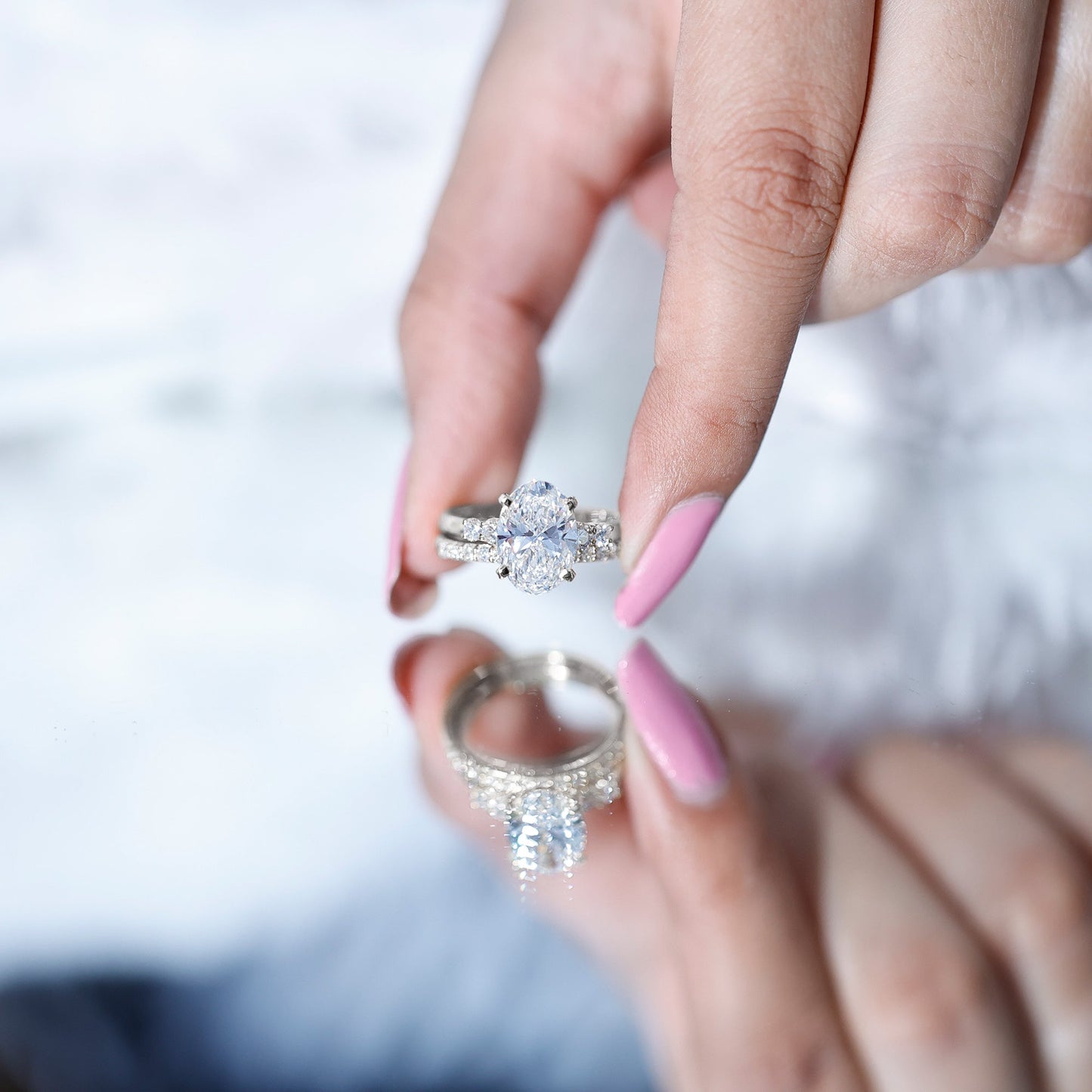 4 Carat Oval Wedding Ring Set with IGI Certified Lab Grown Diamond